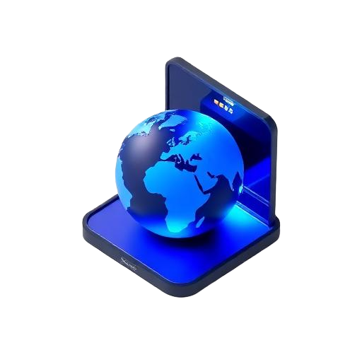 Isometric glass icon of a browser window with layered web page layers